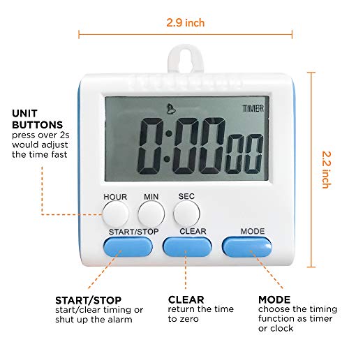 Vech Kitchen Timer, Magnetic Digital Alarm Clock Multifunctional Electric Timers for Cooking, Large Screen & Big Digits & Loud Alarm 24H Clock for Kitchen Kids Baking Sports Games Office Study