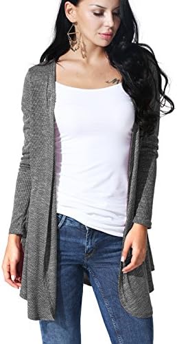 JayJay Women Open Front Casual Knit Long Sleeve Sweater Classic Cover Up Cardigan,Gray,2XL