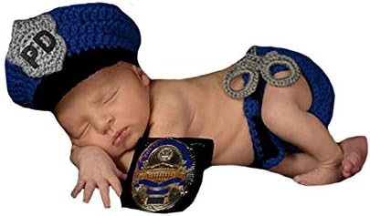 Liange Newborn Baby Photography Prop Crochet Knitted Handmade Policeman Hat Diaper