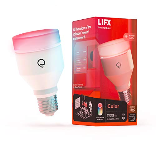 LIFX Color, A19 1100 lumens, Wi-Fi Smart LED Light Bulb, Billions of Colors and Whites, No bridge required, Works with Alexa, Hey Google, HomeKit and Siri, Multicolor