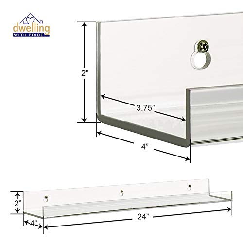 Acrylic Shelf 24 Inch (2Pack) | Book Shelves, Spice Rack & Floating Display for Toys and Photos | Acrylic Wall Shelf for Makeup and Cosmetic Product | Clear Floating Shelves for Books & Magazines