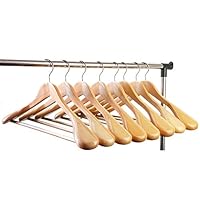 meqution Coat Hanger 8-Pack, Wood Hangers Trouser Hangers Extra Wide Shoulder Wooden Hangers for Heavy Coat, Sweater, Skirt, Suit, Pants, Retro Finish (Natural Finish)