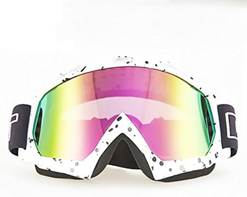 YIMAN Ski Goggles Windproof Dustproof Ski Anti-fogging Soft Frame Motocross Motorcycle Dirt Bike Wrap Goggles (White with Black Spots, Rainbow)