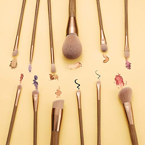 Makeup Brushes Set 12Pcs Vegan Brush Kit for Powder Foundation Blush Blending Eye Shadow Eyeliner Cosmetics Brushes with Portable Brush Holder- Cruelty-Free Synthetic Bristle (Coffee)
