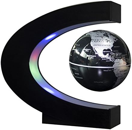 TYoung C Shape LED Lights Magnetic Levitation Floating Globe 3" World Map - Silver