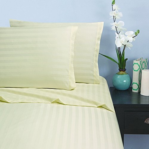 Elegant ComfortWrinkle & Fade Resistant 1500 Thread Count - Damask Stripes Egyptian Quality Luxurious Silky Soft 4-Piece Sheet Set, Up to 16" Deep Pocket, King, Ivory