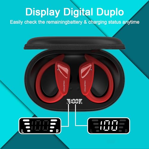 H'MASTON Fone de Ouvido Sem Fio Esportivo Fone BLuetooth 5.3 Tws Cancelamento de Ruído Com Microfone e Led Display Compatível com Sumsung (Retrô-RS-53 UP, Preto)