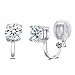 SELOVO Prong Setting 6mm Round Cubic Zirconia Clip on Stud Earrings Silver Tone