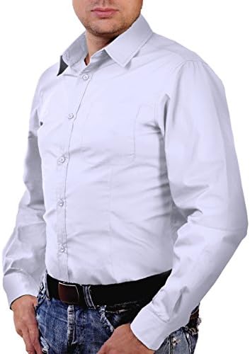 ELIR Men`s Cotton Casual Dress Shirt. Long Sleeves. Slim Fit. Regular Fit. Button Down. White, Navy, Blue (XXL, White)