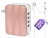 Infinilla 4-Port USB Wall Charger with Foldable Plug, 30W/6A Multi Port USB Charger, Portable Travel Power Adapter for iPhone, iPad, LG Android Smartphones and More (Rose Gold)
