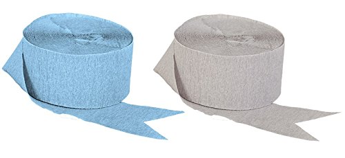 Light Blue and Gray Crepe Paper Streamers (2 Rolls Each Color) MADE IN USA!