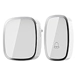 iLOME Wireless Doorbell Electronic Push Button Audio Chime Weatherproof 1 Plug In Receiver 1 Push Button Transmitter,Operating 1000 Feet Range 36 Chimes (White)