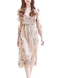 Simplee Women's V Neck Long Sleeve Sequin Midi Dress Party Evening Clubwear