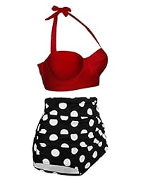 Conjunto de bikini de trajes de baño de cintura alta con lunares vintage de Angerella para dama