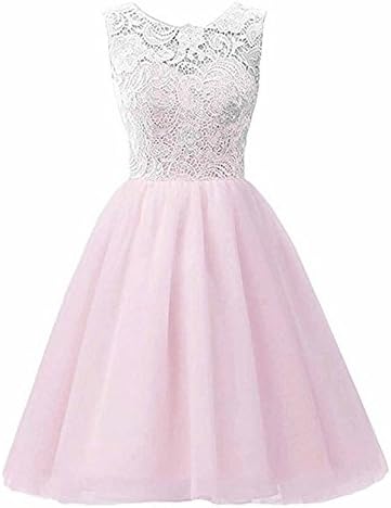 BCSY Girls Short Tulle Prom Dress Bridesmaid Homecoming Gown with Lace (10 Years, Pink)