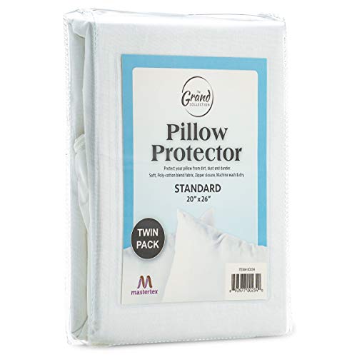 Mastertex Zippered Pillow Protectors - Hypoallergenic Poly Cotton, Breathable & Quiet, Standard Set Of 4, White