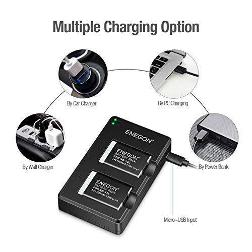 ENEGON NB-13L Paquete De Baterías De Lones De Litio (2-Pack) y Cargador USB Dual para Cámaras Canon PowerShot G5X,G7X,G7 X Mark II,SX720 HS,SX730 HS,SX740 HS,SX620 HS,G1X Mark III,G9X,G9X,G9X Mark II