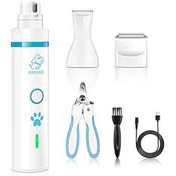 OMORC Dog Nail Grinder, 3 in 1 Pet Nail Grinder Set for Claw Care with 1 Nail Grinding Wheel and 2 Clippers, Rechargeable and Quiet Dog Nail File for Trimming Nail, Hair Around Paws, Eyes and Ears