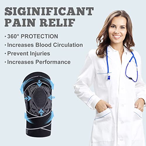 HUNTIAL Knee Brace for knee pain with 2 PACK,Adjustable Compression Patella Tendon Support Brace with Gel Pads & Side Stabilizers for women,Medical Grade Knee Pads for Running,ACL,Joint Pain Relief(Large,2 PACK)