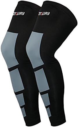 Compression Leg Sleeves Knee Support - COMWAY Long Slim Recovery Calf Support Thigh &amp; Knee Pads Fit Climbing Cycling Running Outdoor Knee Fixed Ankle JointLigament Protection for Men Women(Black L)