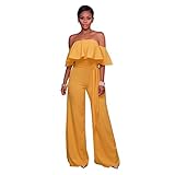 Women's Sexy Off Shoulder Ruffle High Waisted Wide Leg Long Pants Jumpsuits Rompers