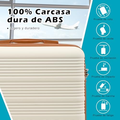 Maleta Cabina 55x40x20 para Easyjet, Bolsa de Viaje 45x36x20cm para Viajes Cortos y Viajes de Negocios, Trolley Cabina de ABS con Candado TSA, 4 Ruedas de 360° (Azul/Marrón)