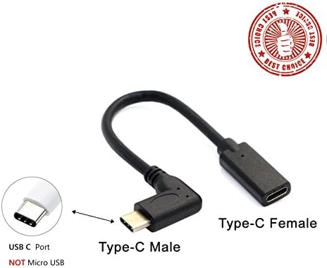 USB-C Extension Cable, 90 Degree Angled, USB Type-C Male to Type-C Female Extension Charger Cable [20cm], Data Audio Sync Cable Cord for Macbook, Nintendo Switch &amp; more Type-C Devices (T3)