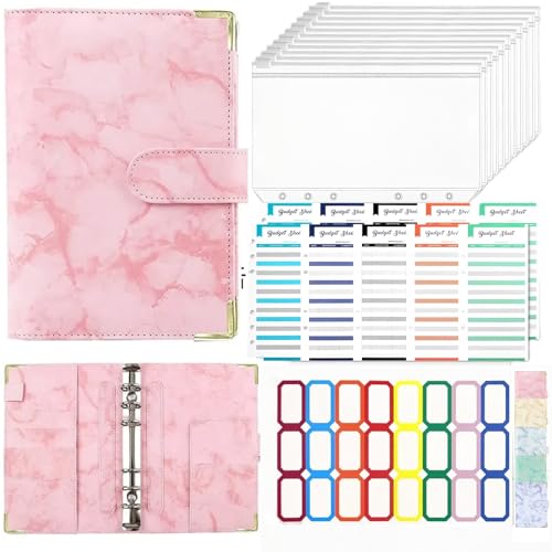 Organizador de Dinero, Carpeta de Cuaderno A6 de Presupuesto, Agenda de Ahorro, Hoja de Presupuesto de Gastos en Efectivo con Sobre de Efectivo, Papelería de Utiles Oficina para Adultos y Niños(Rosa)