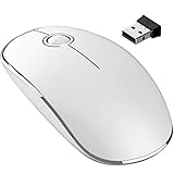VicTsing 2.4G Slim Wireless Mouse with Nano Receiver, Noiseless and Silent Click with 1600 DPI for PC, Laptop, Tablet, Computer, and Mac, White and Silver