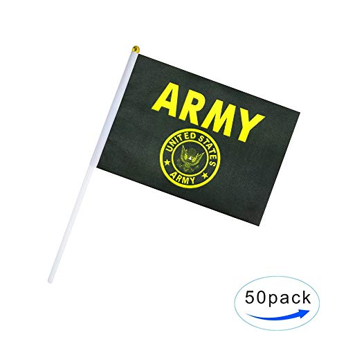 TSMD US Army Gold Crest Stick Flag 50 Pack Small Mini Handheld United States Military Flags On Stick,Decorations Supplies for Army Party Events Celebration - Thumbnail 3