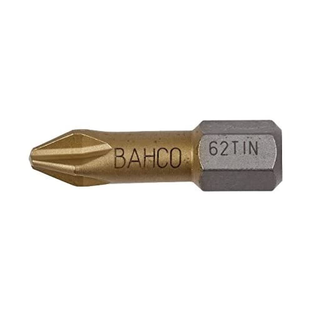 Bahco 62TIN/PH2 Ph2 Tin Bit for Phillips Head Screws, Gold/Grey, 25 mm, 10-Piece