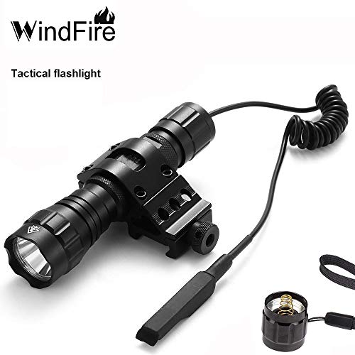 WINDFIRE Tactical Flashlight Cree Xm-l T6 Led 1200 lm 3.7-18V 1 Mode Light Tactical Flashlight Torch with Pressure Switch/Tactical Switch and 45°Side Picatinny Mount Rail Offset Ring Side Mount - Thumbnail 7