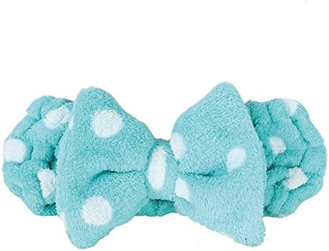 Adela Blue Polka Dot Soft Coral Velvet Make-up Face Wash Shower Headband Cute Korean Style Bow-knot Hair Wrap for Women Girl Everyday Use
