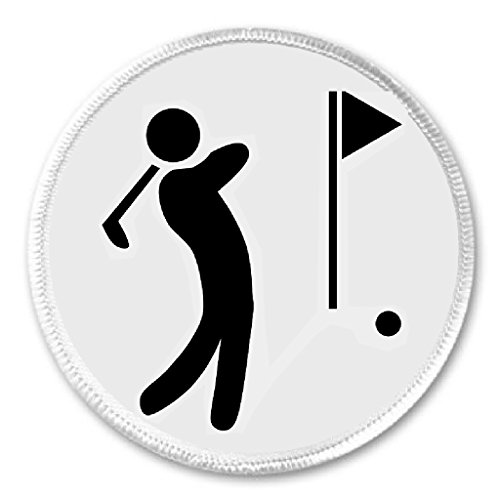 Golfer / Golfing Golf Course Symbol Sign 3" Sew On Patch Black & White