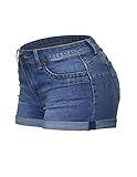 Cielo Women's Butt Lifting Denim Color Mini Shorts (Medium, SH-100 Med Blue )