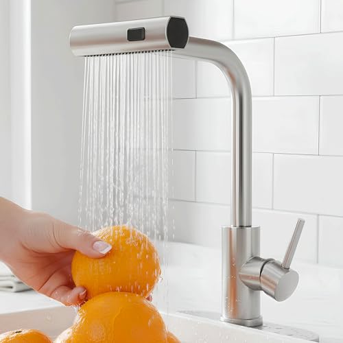 Aishini® Waterfall Kitchen Faucet, (SSV5) صنابير خلاط المطبخ with Pull Out Sprayer, 3 Spray Modes, Stainless Steel 304, High Pressure 360° Swivel Kitchen Sink Mixer, High Arc Single Hole Sink Tap