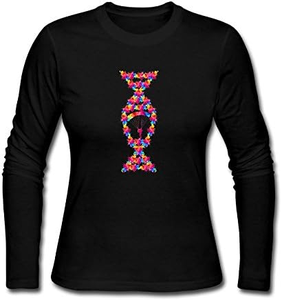 QEDS DNA Watercolor Women Long Sleeve Round Neck Cotton T-Shirt Top Christmas Gift XXL
