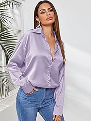MakeMeChic Women's Satin Silk Long Sleeve Blouse