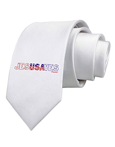 TooLoud JesUSAves - Jesus Saves USA Design Printed White Neck Tie