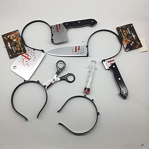 Leoie Funny Scary Hair Hoop Halloween Perform Props Axe Saw Nail Knife Headwear Fake Blood Scene Halloween Props Hacksaw