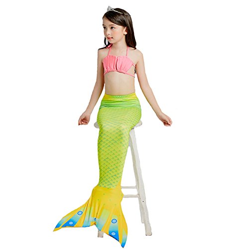 Abroda Mermaid Tail Bikini Swimwear for Age 3-10 Years Girls 3 Pcs Fancy Swimmable Sea-maid Costume