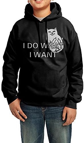Middle Finger Cat I Do Want I Want Teenager Sweatshirt Pullover Hoodie Sports Black X-Large