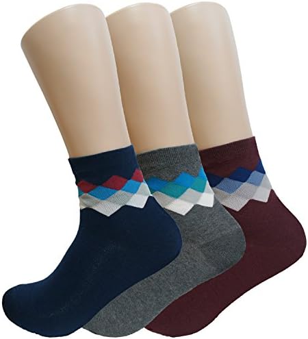 SOCKSOO Unisex casual comfortable cotton quarter Socks 3 Pack Argyle (Multi)