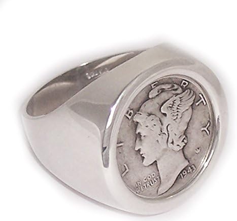 Sterling Silver High Polished Mercury Dime Coin Ring Size 9.5 Sizes available 6-15