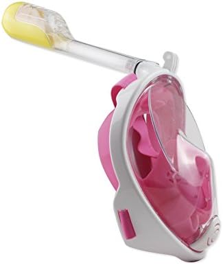 RuiRey 180°Full Face Snorkel Mask with Panoramic View Anti-Fog, Anti-Leak with Adjustable Head Straps See More water world Larger Viewing Area (Pink, Small/Medium)