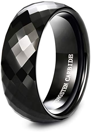 Tungary 8MM Black Diamond Faceted Tungsten Ring Men Wedding Band Promise Ring High-Polish Finish Size 6-14