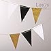 Ling's moment 10 Feet Paper Flag Banner, Triangle Banner Flags, Vintage Style Pennant Banner, Black & Gold Pennant Flags for Graduation, Wedding, Baby Shower, Event & Party Supplies, 15pcs Flags
