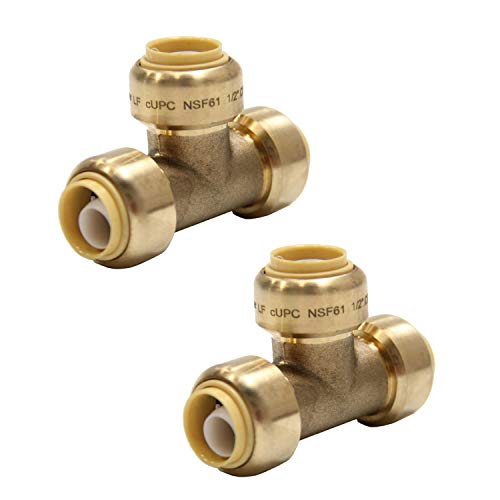 (Pack of 2) EFIELD 1/2 Inch Tee PushFit Fitting to Connect Pex, Copper