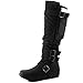 DailyShoes Women's Mid Calf Slouch Hidden Wedge Comfortable Slip On Round Toe Flat Heel Knee High Boots