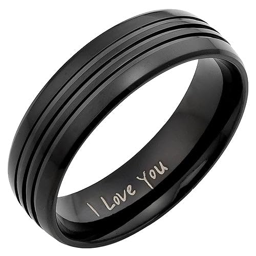 New Mens Black Titanium Ring 8mm wide Engraved inside with I Love You . Brand New Available in Most Sizes This is Size S Click Through to see other Sizes Comes in a Quality Gift Box Size S